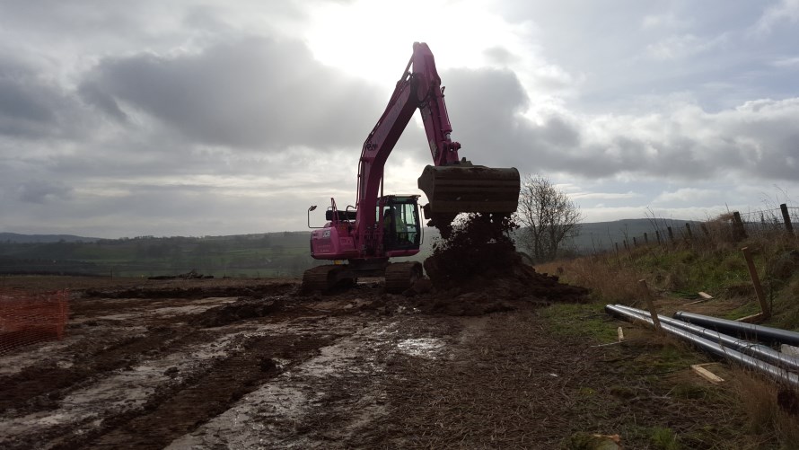 Pink digger at Ray Wind Farm