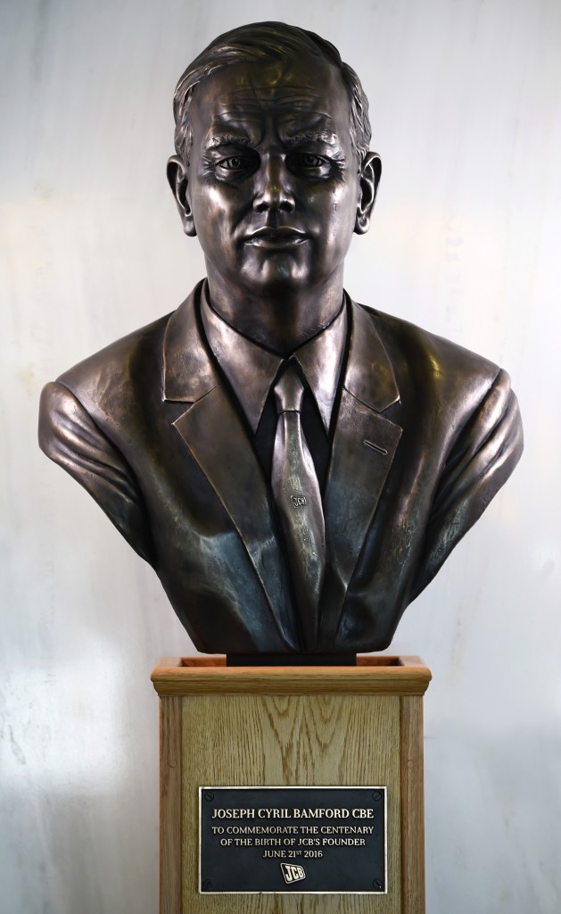Pictured is the bronze bust of JCB Founder Joseph Cyril Bamford unveiled to mark 100th anniversary of his birth Date. 21.06.16