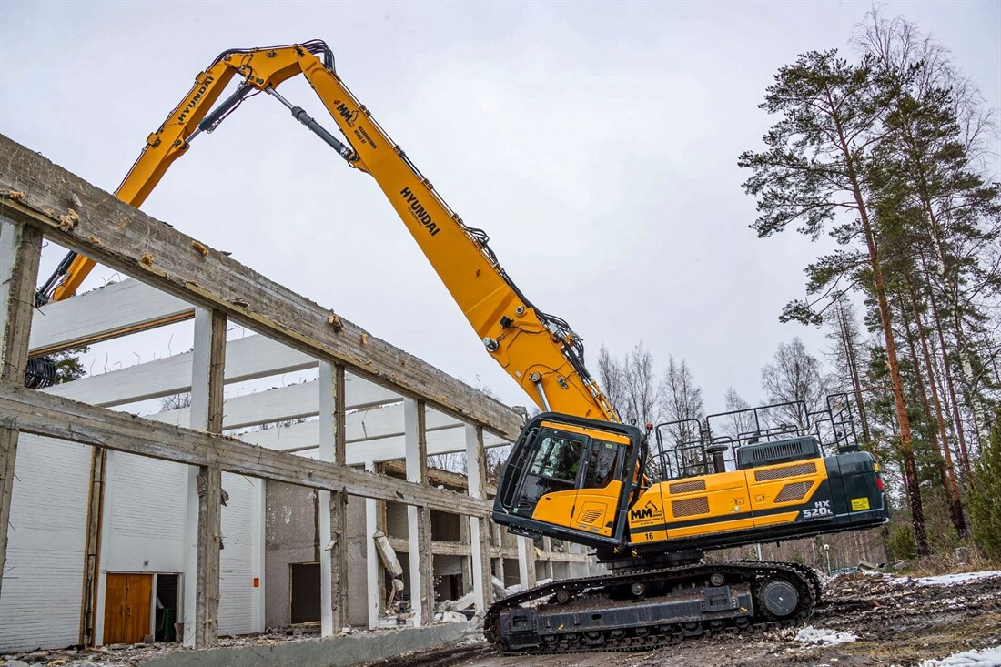 Modified Hyundai demolition excavator