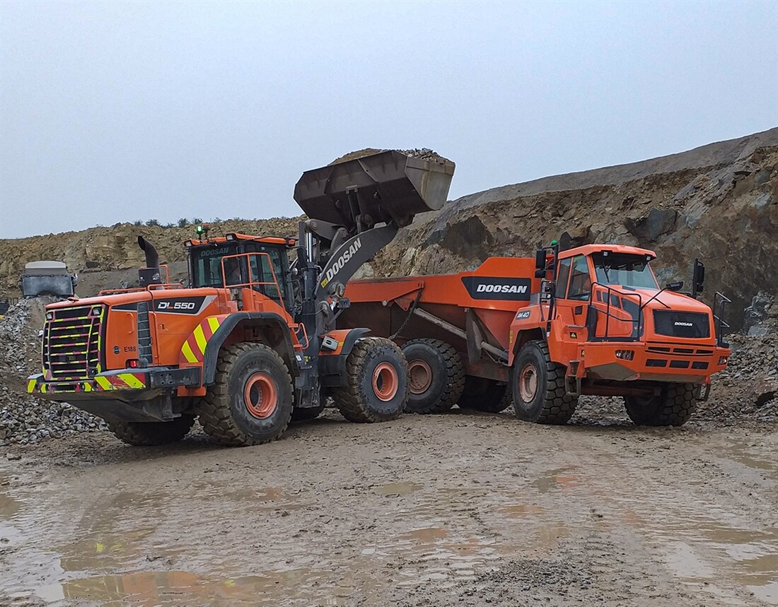 Doosan fleet at Carnsew Quarry in Cornwall